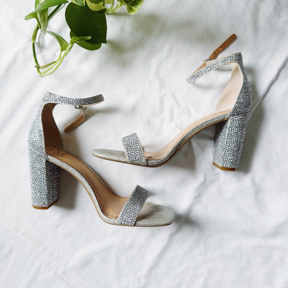 International Concepts Silver Rhinestone Block Heels